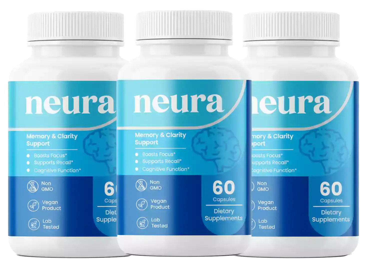 Three bottles of Neura memory and clarity support dietary supplement